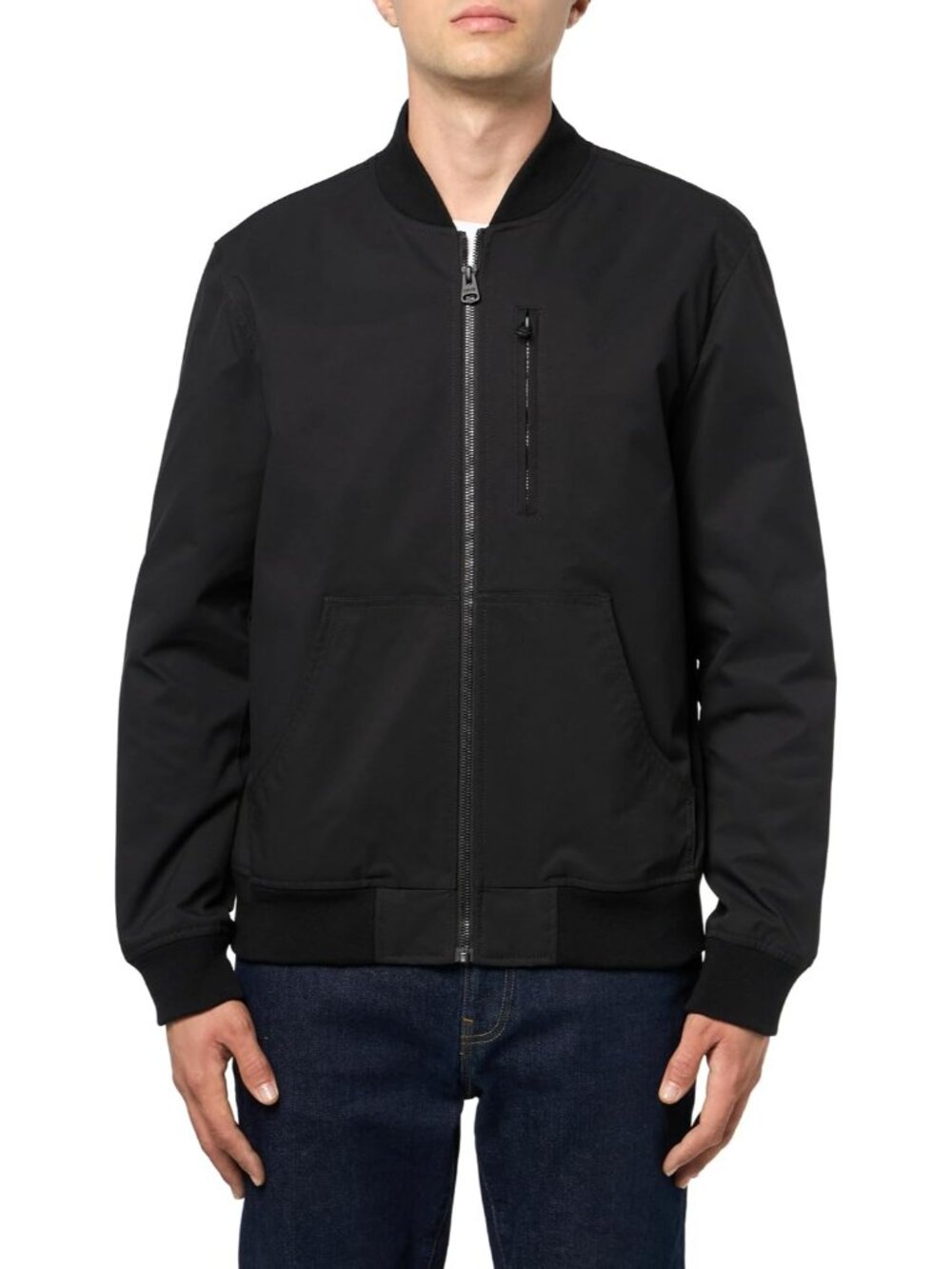 Levi's Men's Black Rib Knit Bomber Jackets with Chest Zip Pocket One Zipper